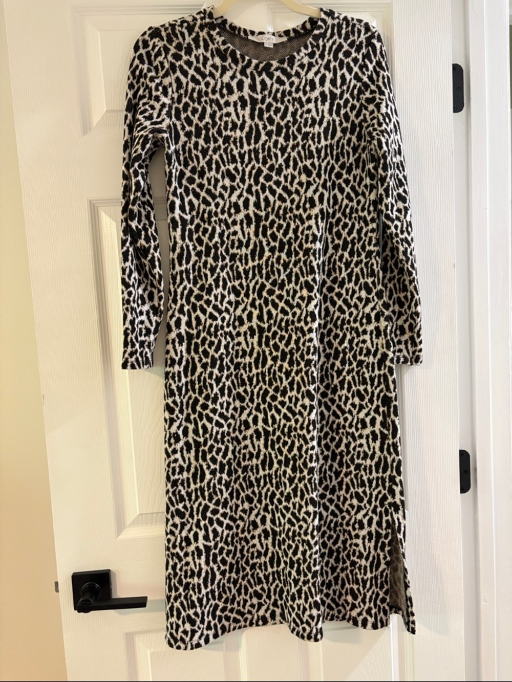 LOFT Black and Cream Leopard Knit Dress